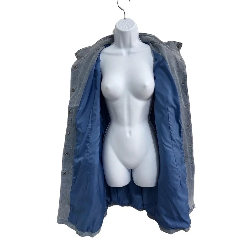 BERNARDO Jacket Womens 1X Slate Blue Genuine Leather Button‎ Closure